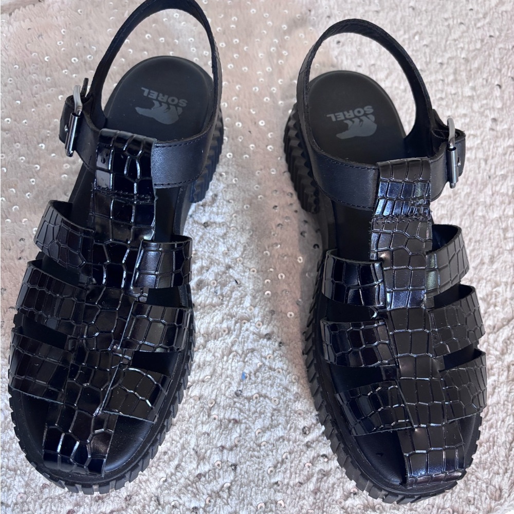 Sorel Womens Streetworks Fisherman Mid Black Platform Sandals Size 8.5 - Picture 7 of 7